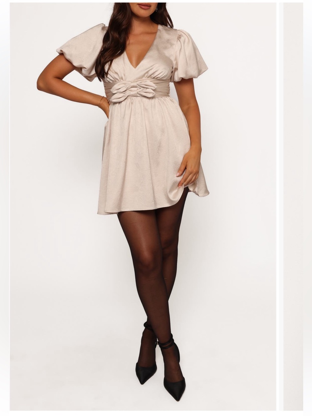 NWT Cream V-Neck Tie-Waist Mini Dress